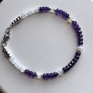Amethyst, Moonstone, Welo Opal, with Sterling Silver Spacers and Clasp